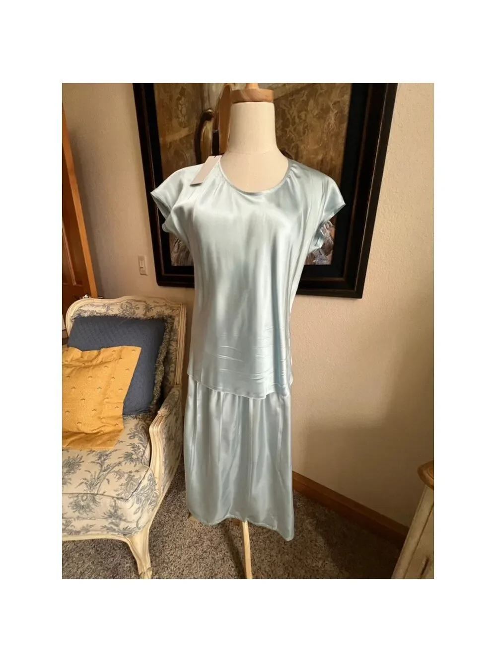 NWT HELMUT LANG Sky Blue Midi Skirt Size 10 and Medium Top $1100